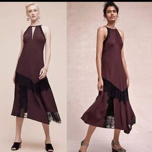 Anthropologie Moulinette Soeurs Janie Halter Midi Dress Wine 10 Lace Vamp 40s